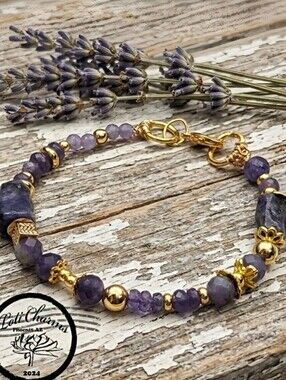 Rare  Purple Tanzanite Stones In Dainty Gold Plated Artisan Bracelet